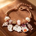 Beaded Bracelet with Pumpkin Top Hat Iridescent Glazed Cartoon Glaze Drip Pendant, Adjustable Snake Chain